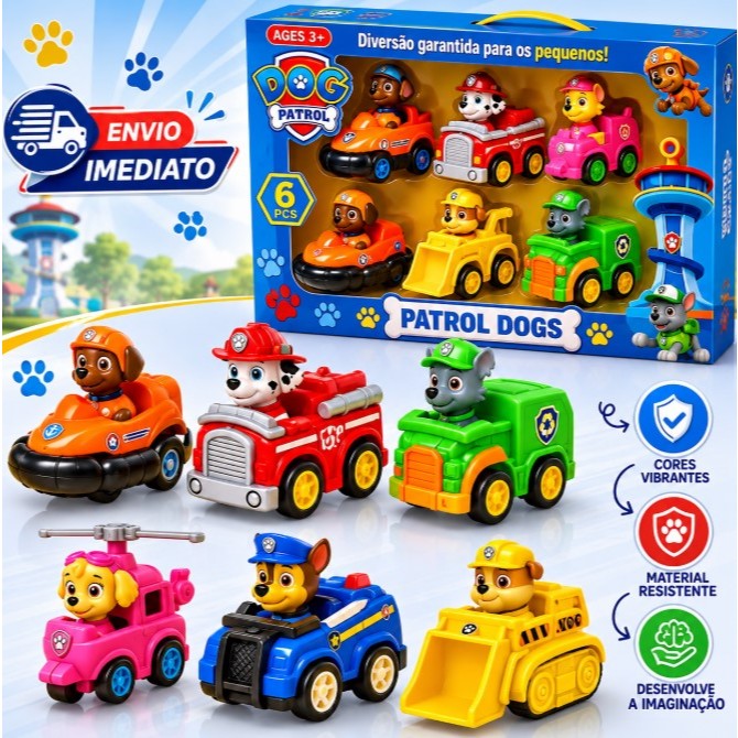 Kit Carrinhos Patrulha Canina Brinquedo Coleção Fricção 3 a 9 Peças