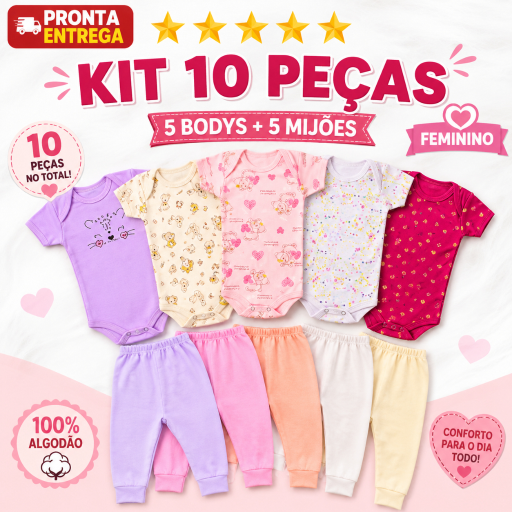 Kit 10 Peças Body e Mijão para Menina