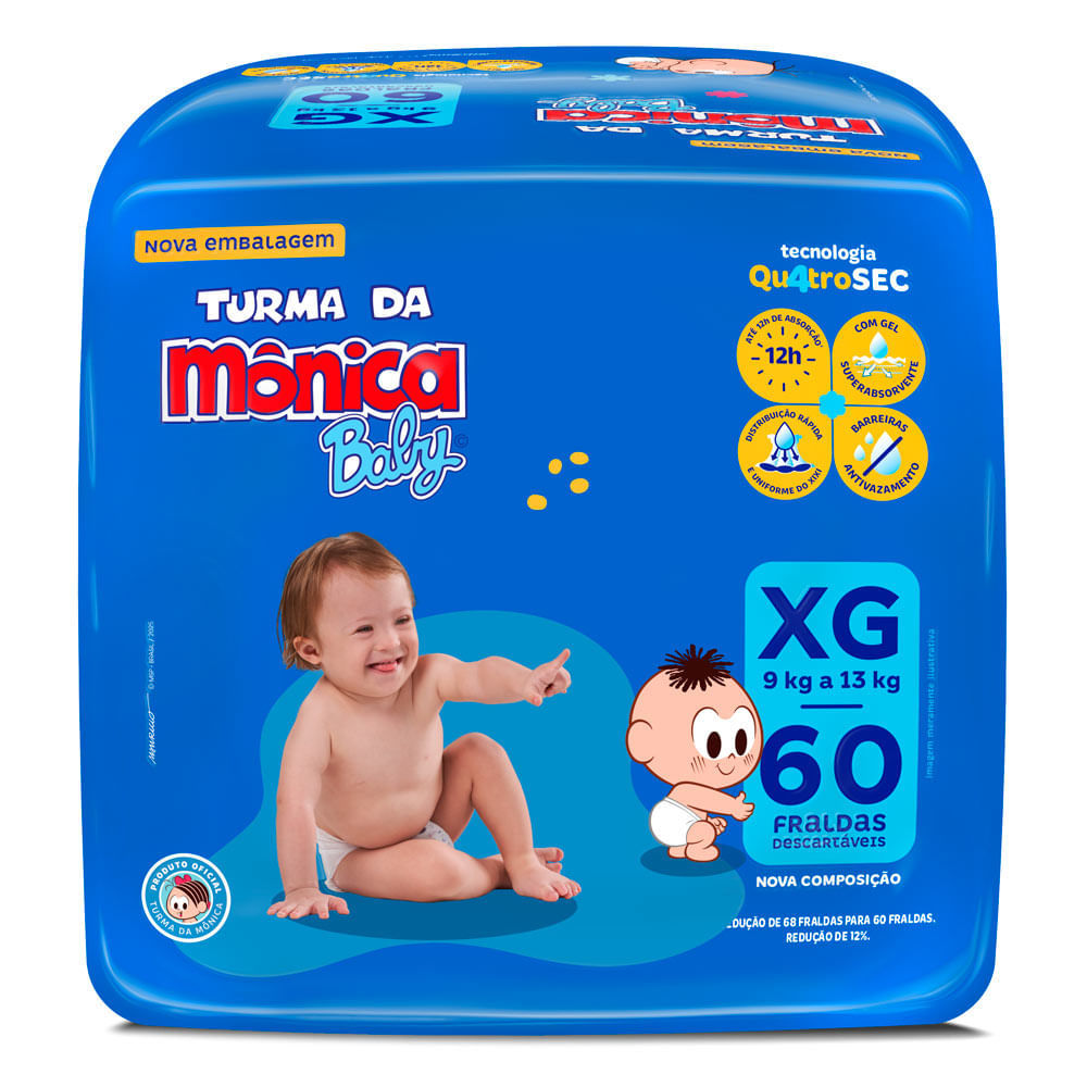 Fralda Turma da Mônica Baby XG 60 Unidades