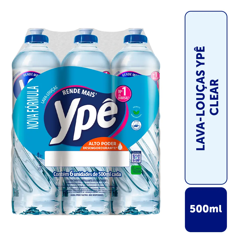 Detergente Ypê Clear 500ml Kit 6un