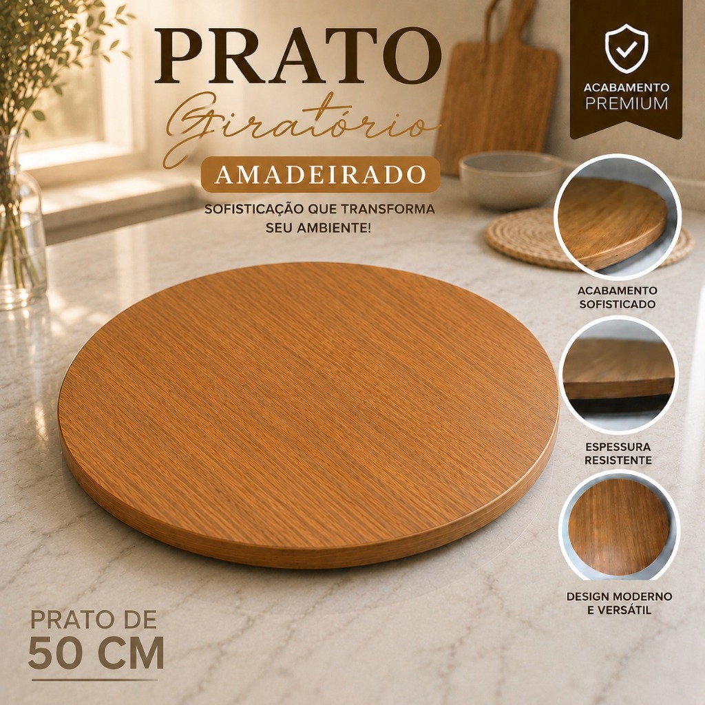 Prato Giratório Madeira MDF 50cm Decorativo Mesa Posta Luxo Amadeirado Resistente | Shopee Brasil
