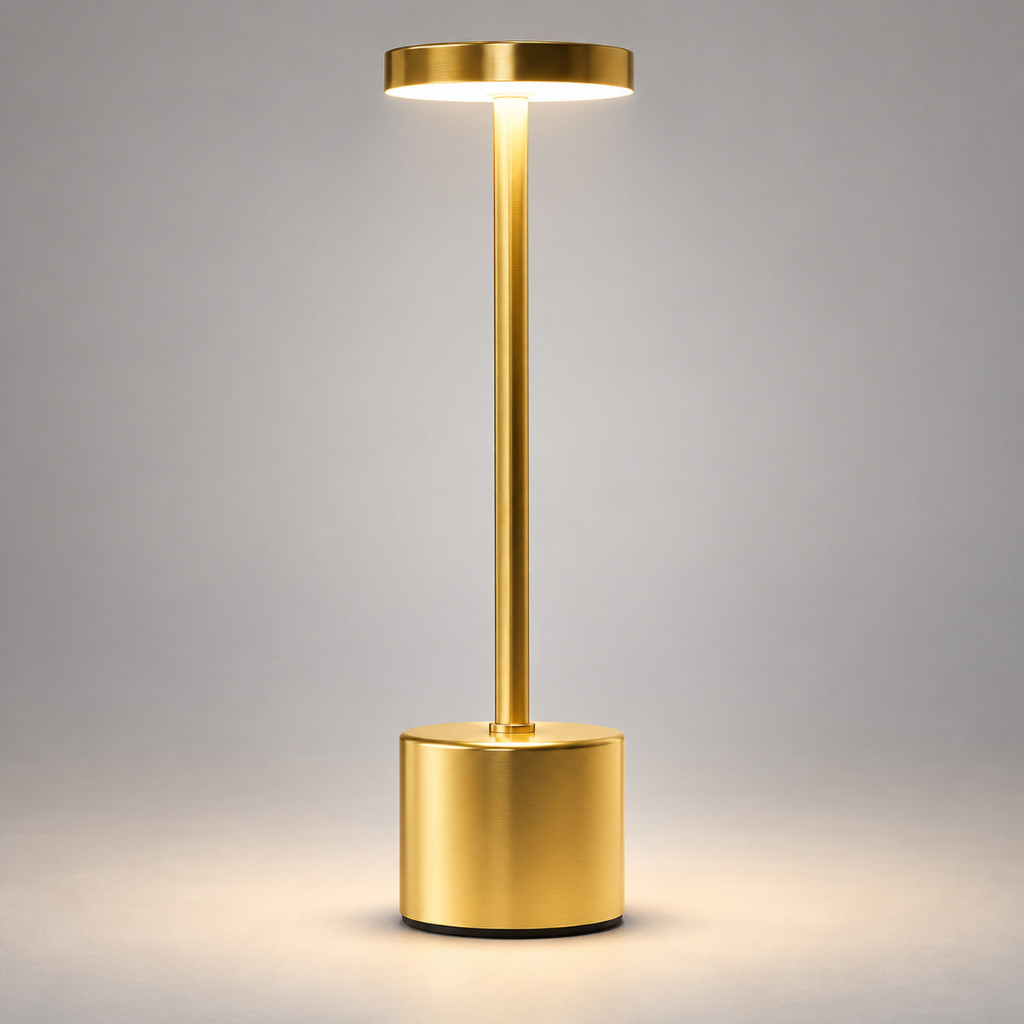 Luminaria de Mesa Abajur LED 3 em 1 Recarregavel Tipo C Preto Cromado Dourado