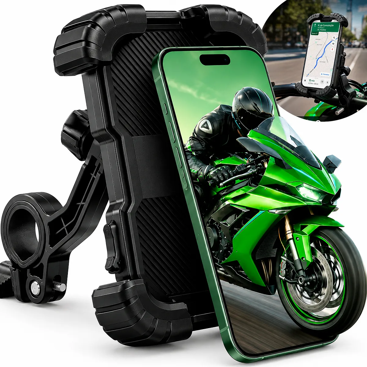 Suporte de Celular Moto Bike Bicicleta Ajustável Garra 360° Preto