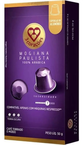 Cápsulas de Café Espresso Mogiana Paulista Compatível Nespresso 3 Corações 10 Unidades