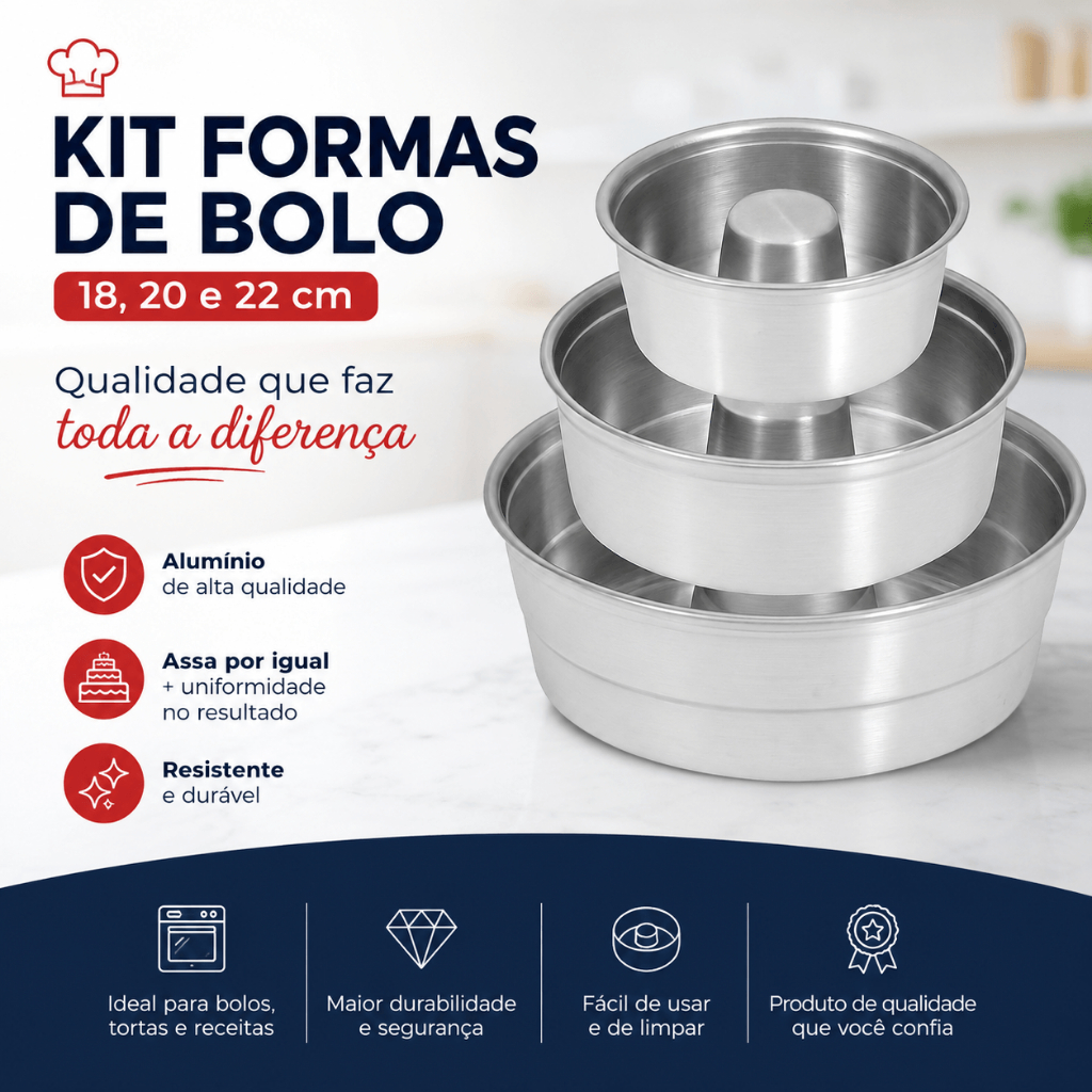 kit 3 formas bolo aluminio tamanhos 18,20 e 22 | Shopee Brasil