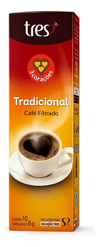 Capsula de Cafe Filtrado Tradicional Tres 10 Unidades 8g 3 Coracoes