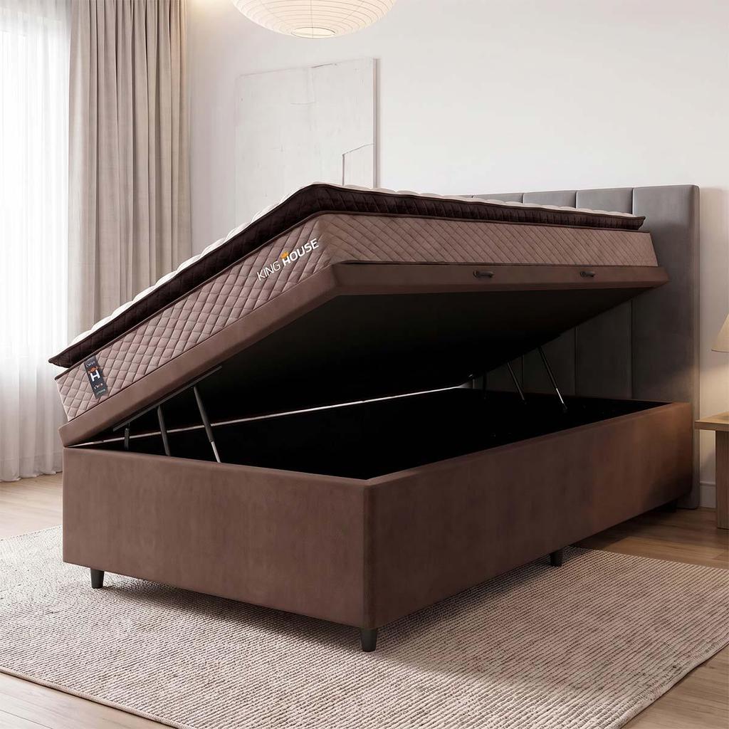 Conjunto Box Bau Atlanta Bege 96x203x69 Espuma D45