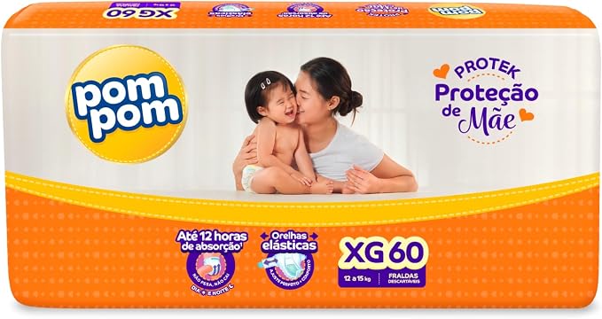 Fralda Pom Pom Protek Proteção de Mãe XG com 60 Unidades
