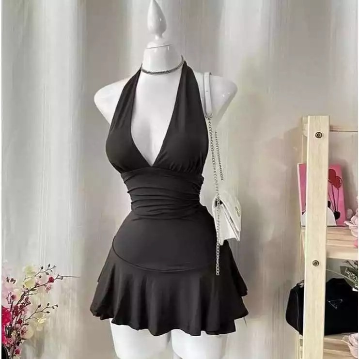 Vestido Feminino Decote em V com Babado em Suplex Premium