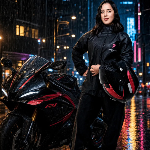 Capa de Chuva Pioneira Combate Gola Feminino Preto PVC