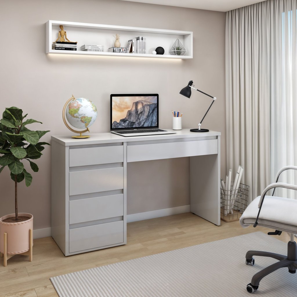 Escrivaninha Mesa de Escritório Penteadeira 100% MDF 136cm Berlim Yescasa Off White Off White | Shopee Brasil
