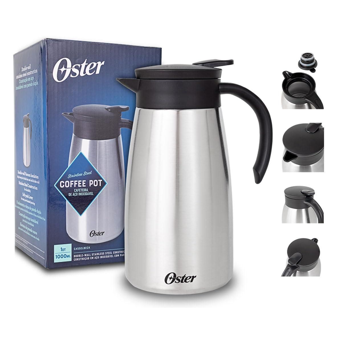 OSTER GARRAFA TÉRMICA EM AÇO INOX 1000ML CASSELBECK– CORPO E CÁPSULA EM AÇO INOXIDÁVEL E TAMPA COM ALÇA EM BAQUELITE