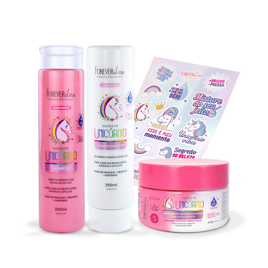 Kit Shampoo, Condicionador e Máscara Magia Unicórnio Forever Liss