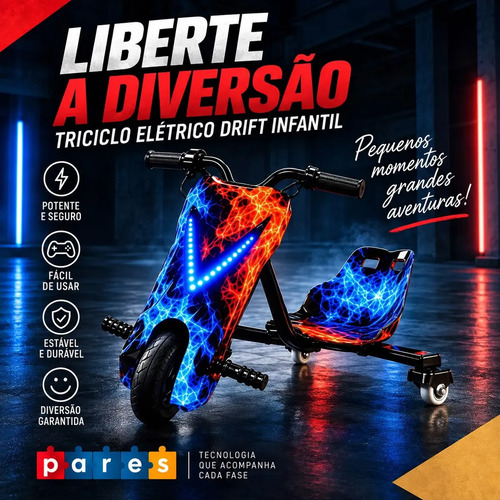 Triciclo Eletrico 3 Rodas Bluetooth com Kit de Segurança Infantil