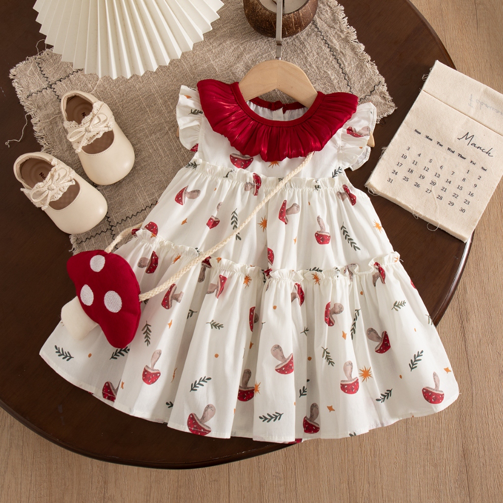 Vestido Vermelho Cogumelo Bebê 9 Meses-3 Anos