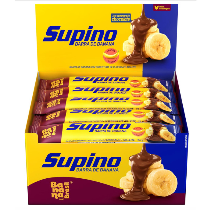 Barra de Proteina Supino Sabor Chocolate Ao Leite Banana Brasil 20 Unidades