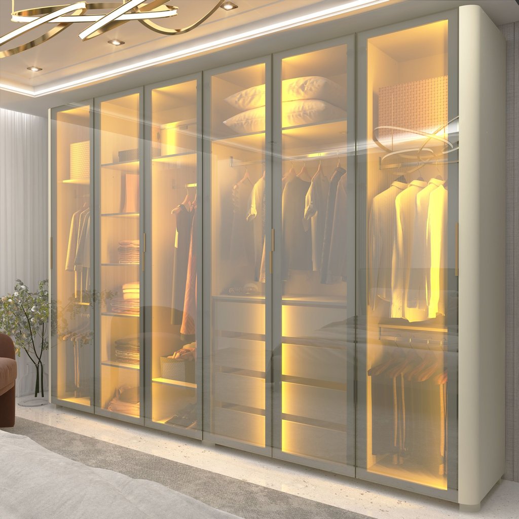 Guarda-Roupa Casal 6 Portas Reflecta com LED Innova 100% MDF Branco