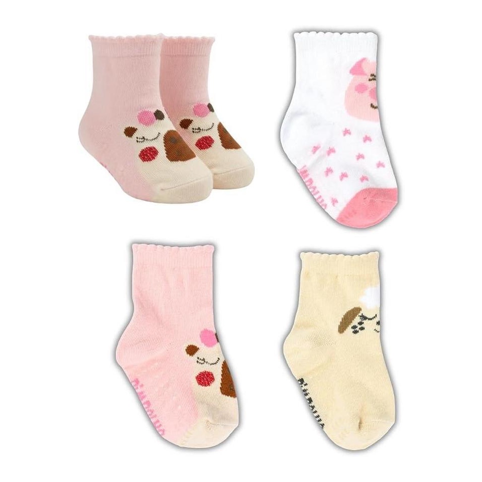 Kit Meia Infantil Pimpolho Antiderrapante Menina 3 Pares Tamanho 21-25