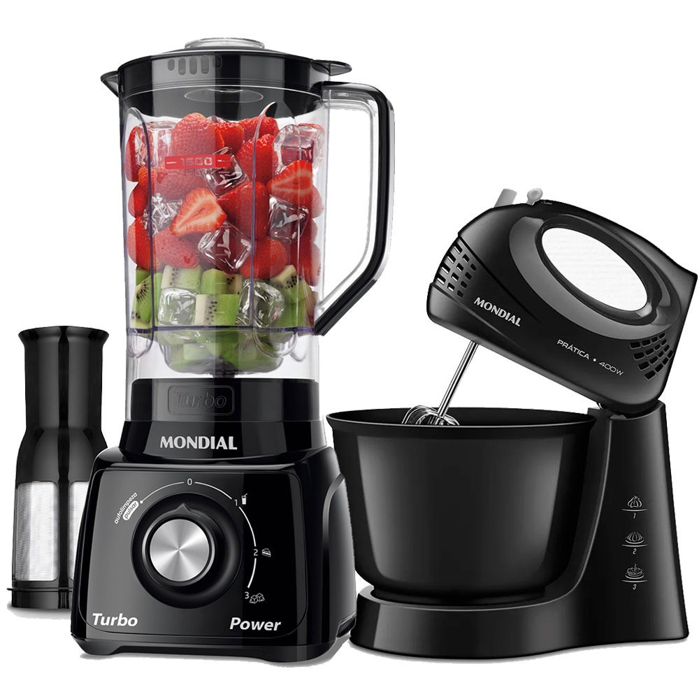 Kit Liquidificador 550W Turbo Power L-99-FB + Batedeira 400W Prática Mondial