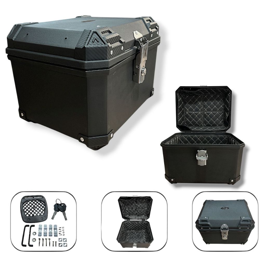 Baú Bauleto De Plástico Completo Universal 45 Litros Preto Para Moto Motocicleta | Shopee Brasil