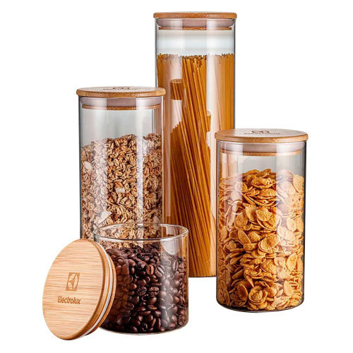 Conjunto Hermético Porta-Mantimento Vidro Electrolux Com Tampa Bambu 4 Peças | Shopee Brasil