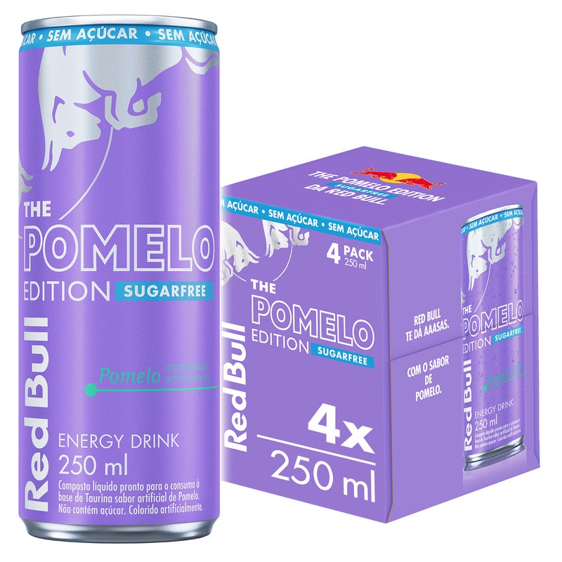 Pack de 4 latas Red Bull Energético Pomelo Sem Açúcar 250ml
