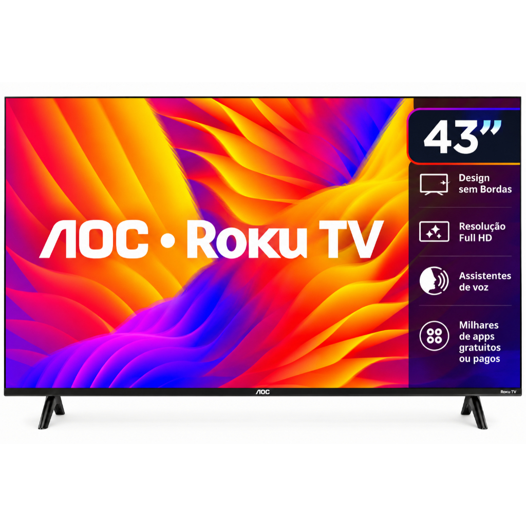 Smart TV AOC 43" Full HD LED Roku Wi-Fi USB HDMI 43S5155/78G | Shopee Brasil