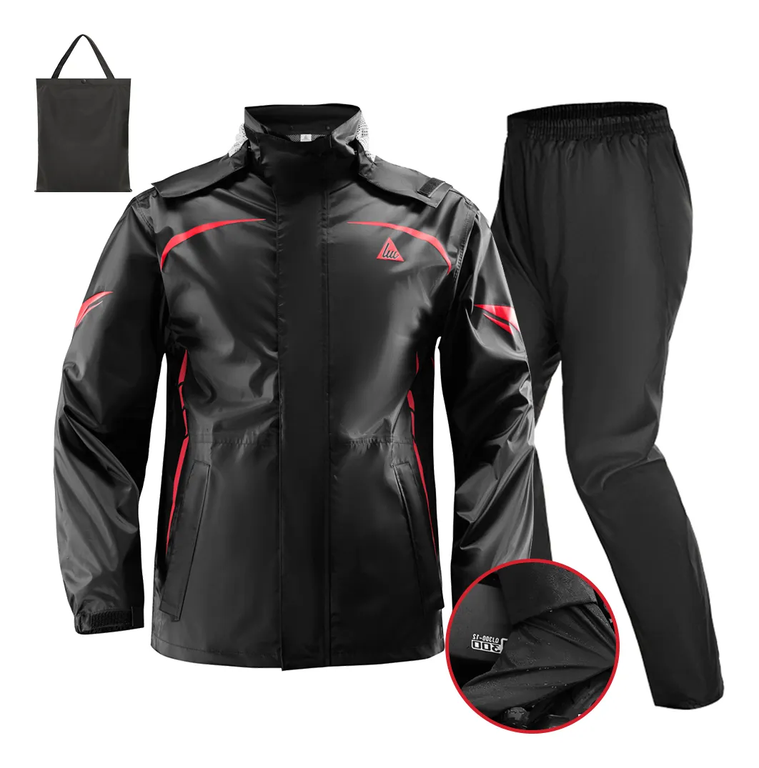 Capa de Chuva para Motoqueiro Impermeável em Nylon Preta e Vermelha com Capuz