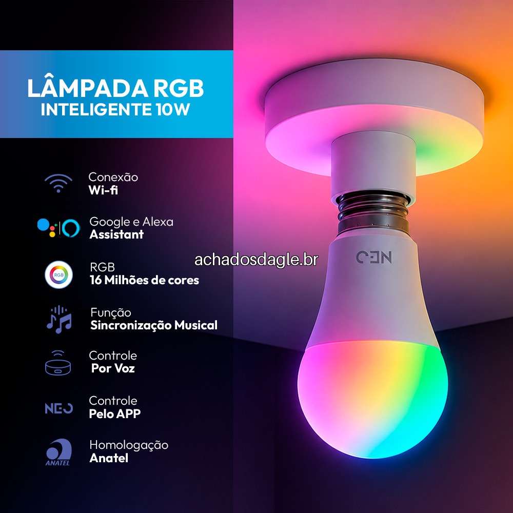 Kit Lampada Smart LED RGB WiFi E27 10W Bivolt Avant Neo