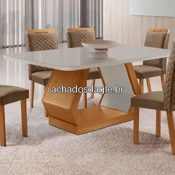 Mesa jantar alvorada 180cm mdf vidro copo 6 cadeiras lorena veludo capuccinonatoffserig off