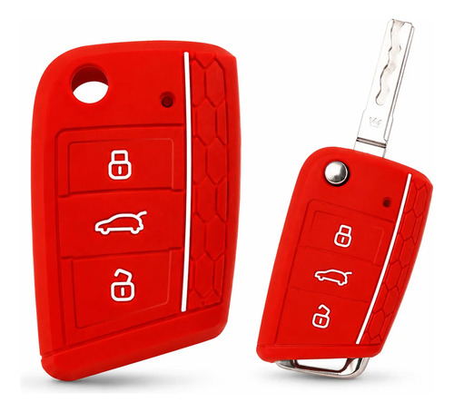 Capa Chave Canivete VW Polo Virtus Jetta Nivus Golf Tiguan Vermelho/branco