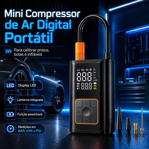 Mini compressor digital portatil bomba de encher pneus bola inflavel para carro moto bicicleta com calibrador de ar p...