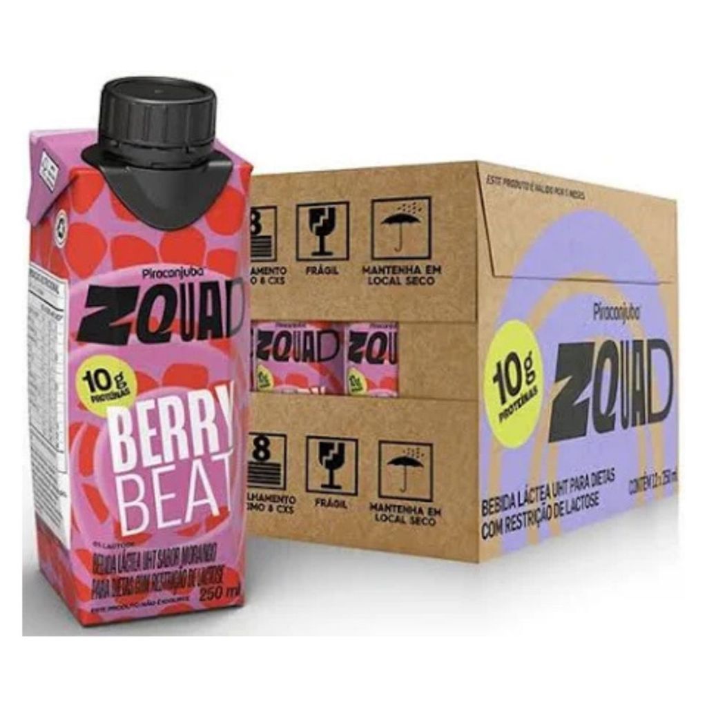 Kit 12 Bebida Láctea Zquad Berry Beat Proteína Morango Piracanjuba 250ml