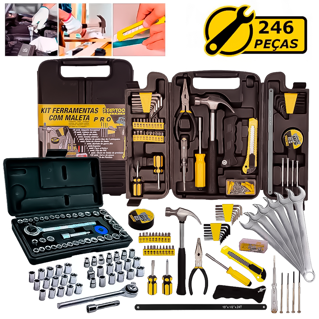 Kit de Ferramentas 246 Peças com Soquetes e Chaves