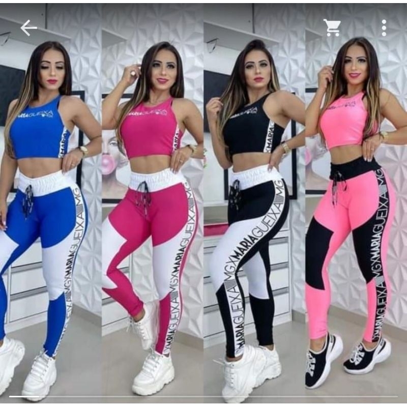 Conjunto Feminino Maria Gueixa pra academia cropped y calça sem bolso | Shopee Brasil