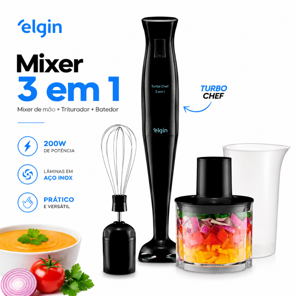 Mixer 3 em 1 Elgin Turbo Chef 200W Preto