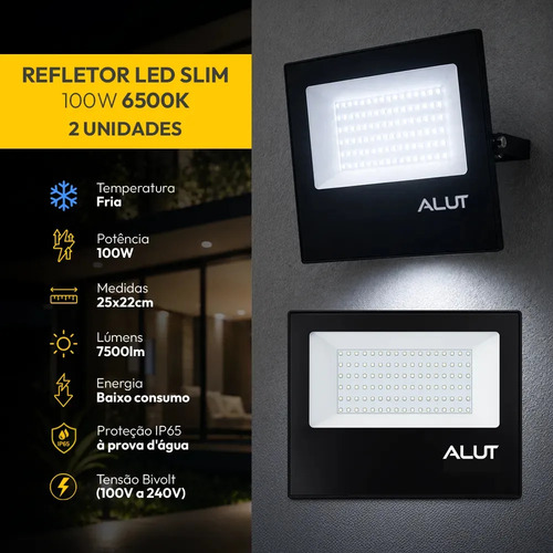 Kit 2 Refletores LED Alut 100W 6500K