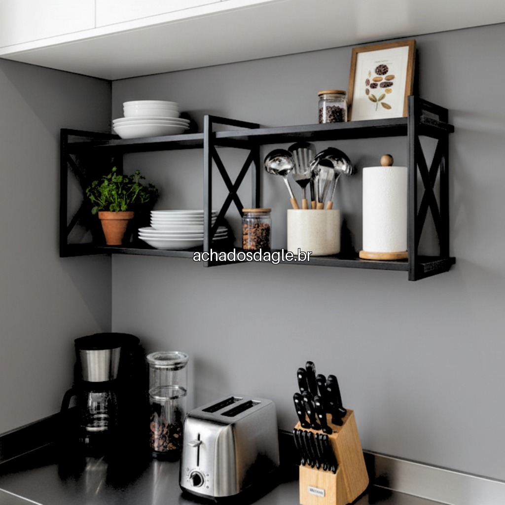 Prateleira Decorativa Estilo Industrial Tripla Suporte X 110x20cm