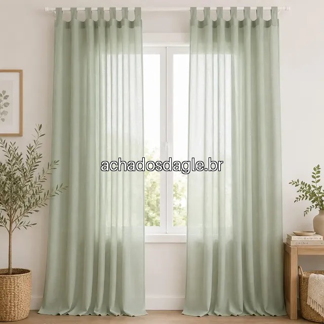 Cortina Verde Malva Gaze De Linho Para Varão 3,00 x 2,60