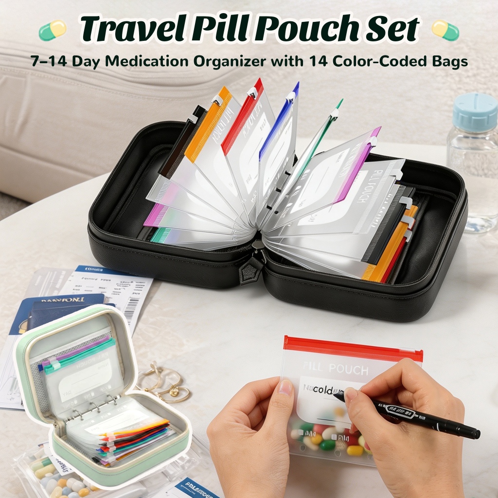 Organizador Portátil de Comprimidos para Viagem com 14 Bolsos