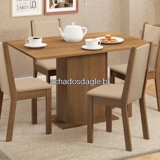 Sala de Jantar Madesa Talita Mesa Tampo Madeira 4 Cadeiras Rustic/Crema/Pérola