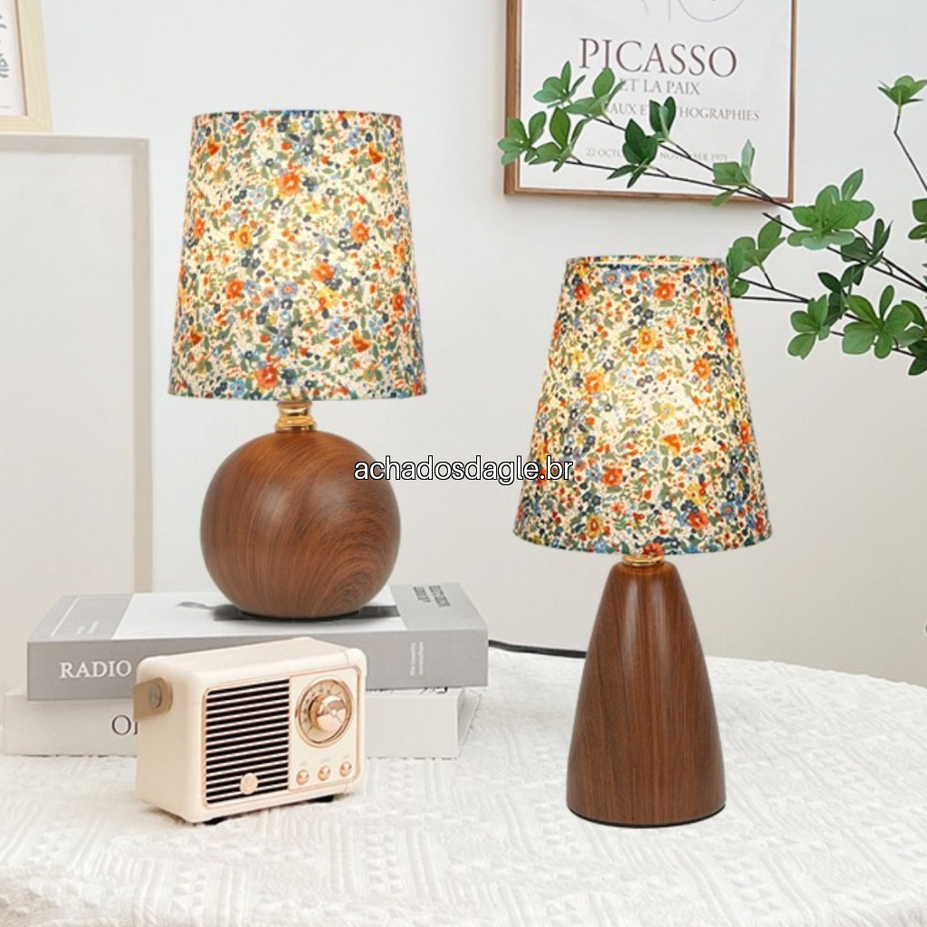 Abajur Luminária De Mesa Nogueira Floral