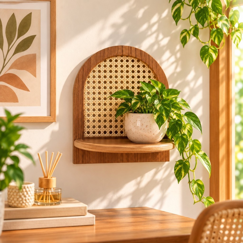 Prateleira Decorativa Boho com Palha Indiana Natural MDF Parede Arredondada | Shopee Brasil