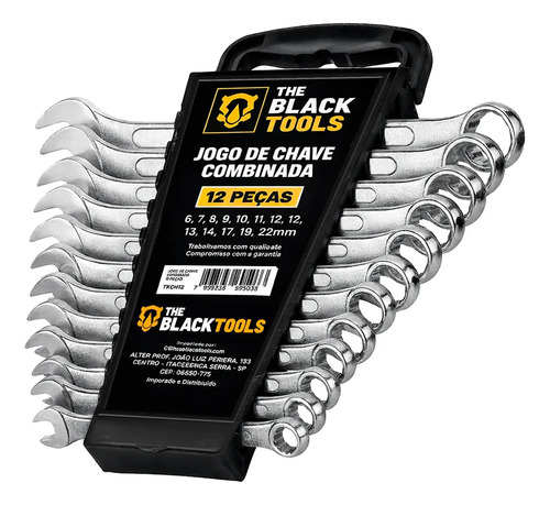 Jogo de Chave Boca e Estrela 12 Peças 6-22mm The Black Tools