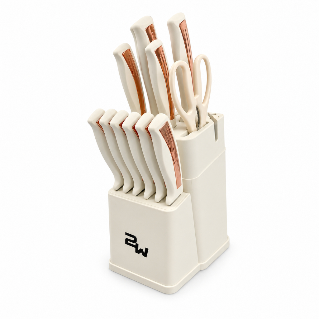 Kit de Facas 14 Peças com Suporte Afiador Integrado Tesoura e 6 Facas para Carne | Shopee Brasil