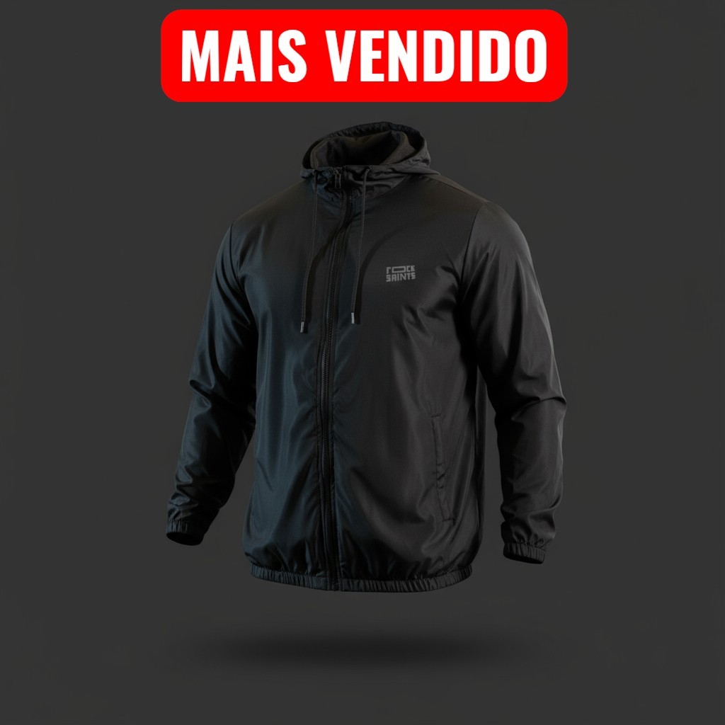 Corta Vento Masculina Impermeável Semi Forrada Preta Rock Saints