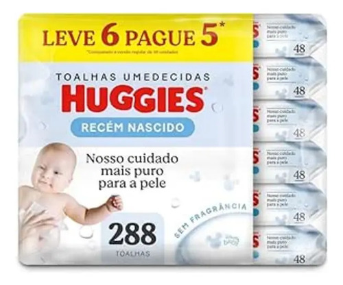 Pack 6 Lenços Umedecidos Recém Nascido Huggies Hipoalergênico