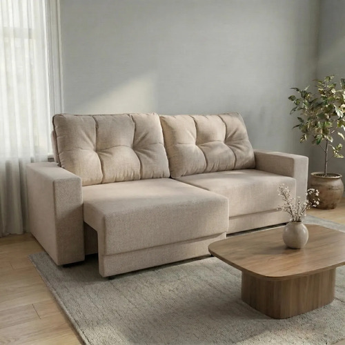 Sofa 3 Lugares Retratil Lubeck Linho Cru Liso
