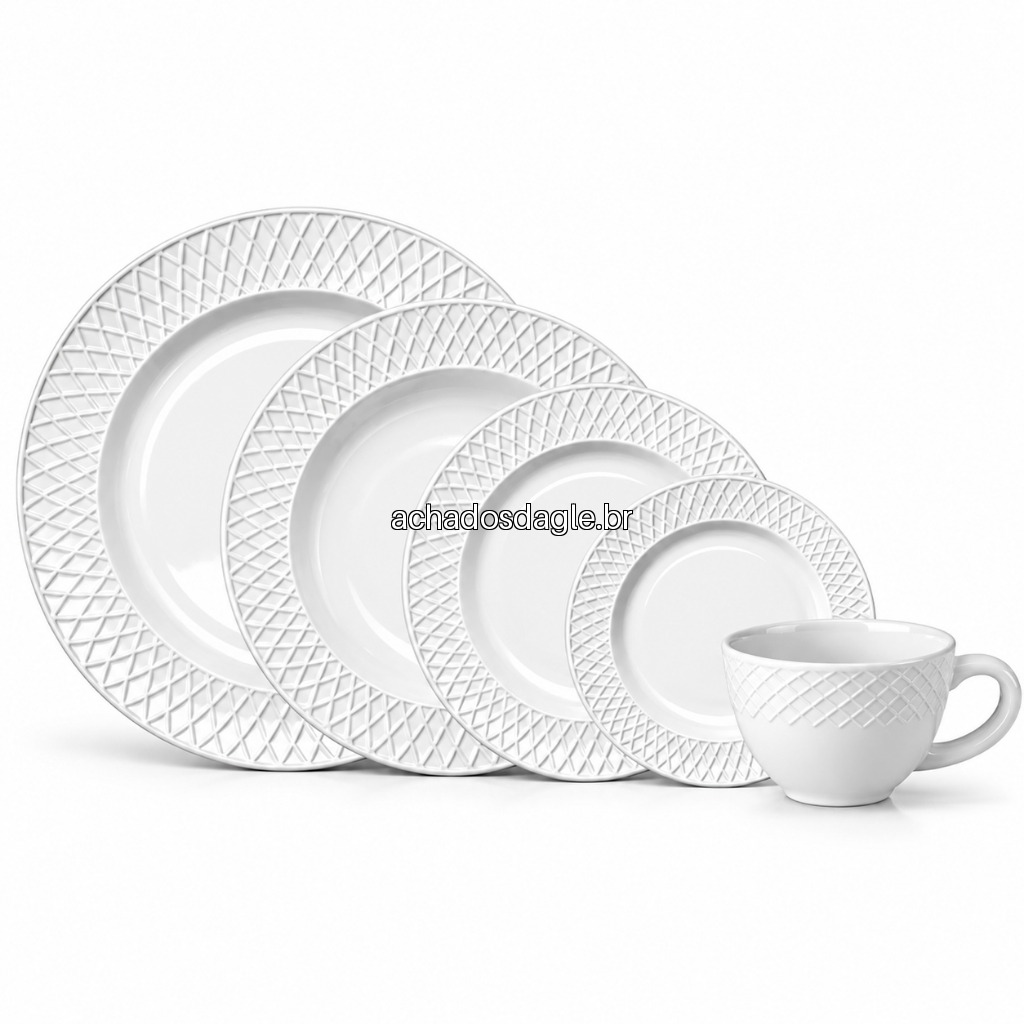 Aparelho de Jantar Texturizado Em Opalino Pratos Canecas 20pcs - Divine