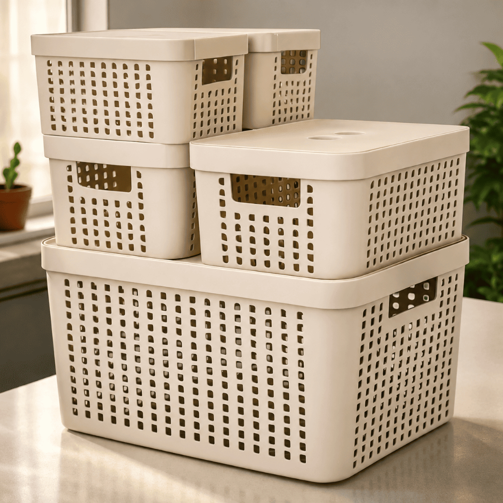Kit 5 Caixas Organizadoras com Tampa Cesto Grande de Plástico